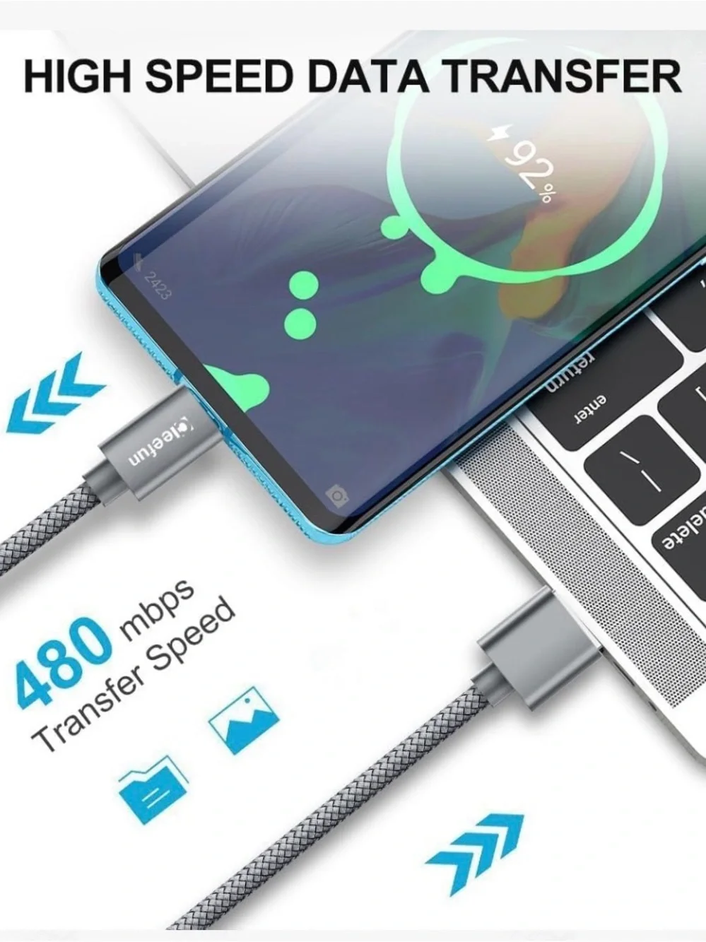 USB-A to USB-C Charging Cable - Gray Braided (2-Pack)